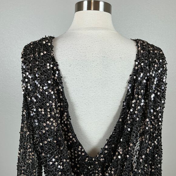 Betsy & Adam Black Sequined Long Sleeve Formal Cocktail Dress Size 10 - Picture 8 of 14